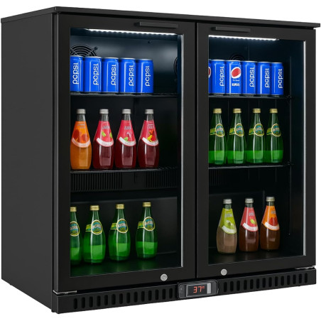 Générique Arrière Bar Réfrigéré 2 Portes Vitrées 900 mm - 192 L - Froid Ventilé - R290 - Noir