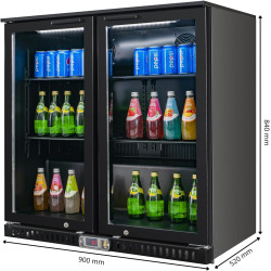 Générique Arrière Bar Réfrigéré 2 Portes Vitrées 900 mm - 192 L - Froid Ventilé - R290 - Noir
