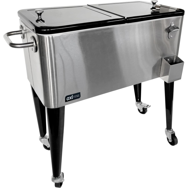 AXI Retro Cooler INOX | Réfrigérateur De Boissons Mobile pour L’Extérieur/Le Jardin | Glacière 76 Litre