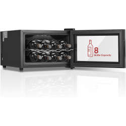 FOHERE Cave à vin pour 8 Bouteilles, Réfrigérateur à vin de Table Avec Porte en Verre, 22 Litres LED + Affichage Numérique, Réfr