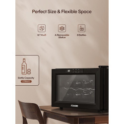 FOHERE Cave à vin pour 8 Bouteilles, Réfrigérateur à vin de Table Avec Porte en Verre, 22 Litres LED + Affichage Numérique, Réfr