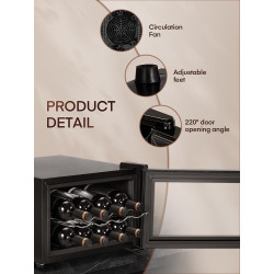 FOHERE Cave à vin pour 8 Bouteilles, Réfrigérateur à vin de Table Avec Porte en Verre, 22 Litres LED + Affichage Numérique, Réfr