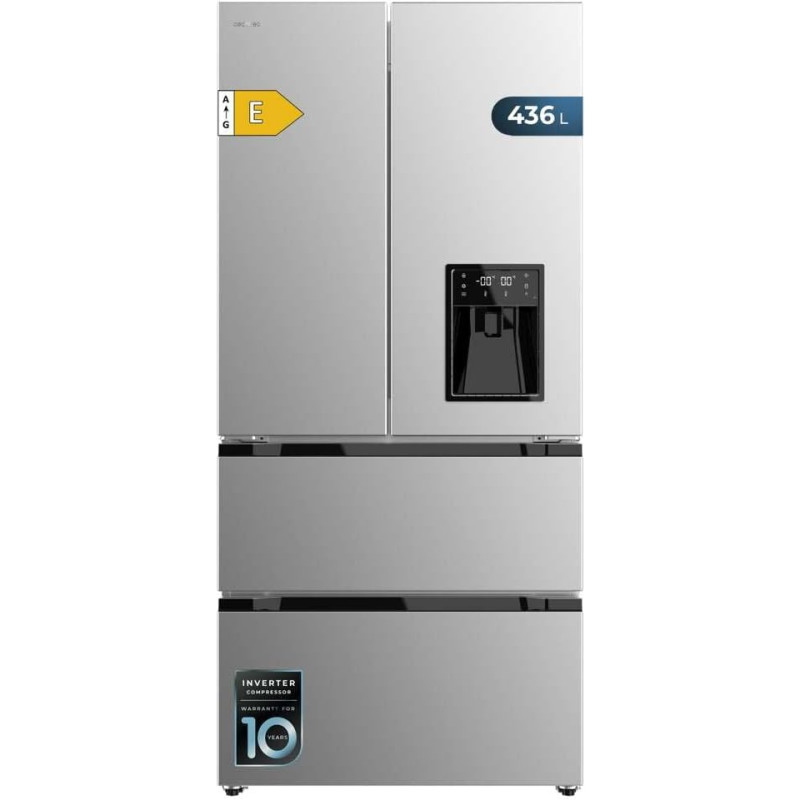 Cecotec Refrigerateur Congelateur 4 Portes Française Bolero CoolMarket FD 436 WD Inox E. Réfrigérateur 436L, inox, distributeur 