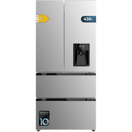Cecotec Refrigerateur Congelateur 4 Portes Française Bolero CoolMarket FD 436 WD Inox E. Réfrigérateur 436L, inox, distributeur 