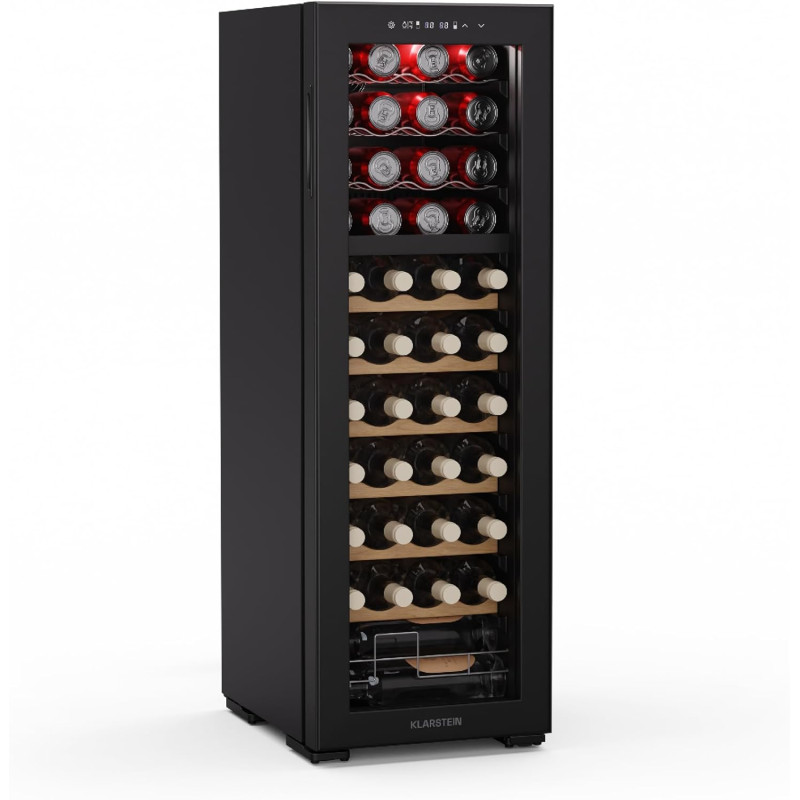 KLARSTEIN Bovella 44 Duo+ Cave à Vin - 44 Bouteilles, 2 Zones, 5-18°C, Commande Tactile, Éclairage LED, Protection UV, Cave à Vi