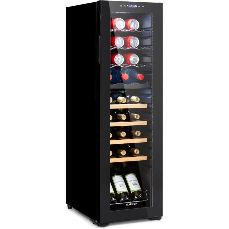 KLARSTEIN Bodega - cave à vin deux zones, porte vitrée, 74 l 27 bouteilles - noir, (HEA-Bodega-27)