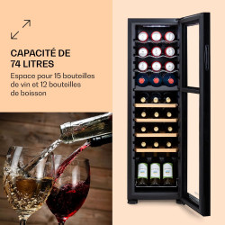 KLARSTEIN Bodega - cave à vin deux zones, porte vitrée, 74 l 27 bouteilles - noir, (HEA-Bodega-27)