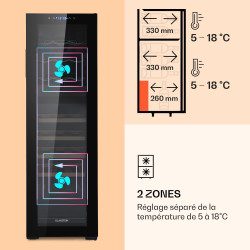 KLARSTEIN Bodega - cave à vin deux zones, porte vitrée, 74 l 27 bouteilles - noir, (HEA-Bodega-27)