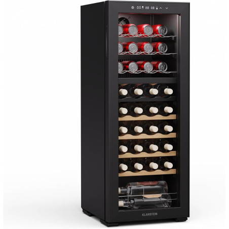 Klarstein Bovella 36 Duo+ Cave à Vin - 36 Bouteilles, 2 Zones, 5-18°C, Commande Tactile, Éclairage LED, Protection UV, Cave à Vi