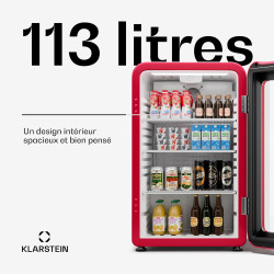 Klarstein Audrey Evo Réfrigérateur à boissons - 113 L, Porte à double vitrage, LED, Température 0-10°C, Design rétro, Classe Éne