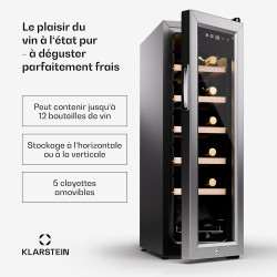 KLARSTEIN Cave a Vin, Caves à Vin de Conservation de 32L, Porte en Verre, Cave a Vins à Zone Unique, Bar Int/Ext, Frigo Vin, Arm
