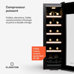 KLARSTEIN Cave a Vin, Caves à Vin de Conservation de 32L, Porte en Verre, Cave a Vins à Zone Unique, Bar Int/Ext, Frigo Vin, Arm