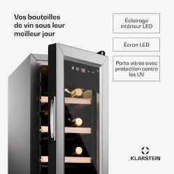 KLARSTEIN Cave a Vin, Caves à Vin de Conservation de 32L, Porte en Verre, Cave a Vins à Zone Unique, Bar Int/Ext, Frigo Vin, Arm