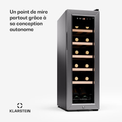 KLARSTEIN Cave a Vin, Caves à Vin de Conservation de 32L, Porte en Verre, Cave a Vins à Zone Unique, Bar Int/Ext, Frigo Vin, Arm