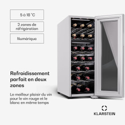 KLARSTEIN Cave a Vin, Caves à Vin de Conservation avec Porte en Verre, Cave a Vins à Double Zone, Bar Int/Ext, Frigo Vin, Armoir