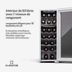 KLARSTEIN Cave a Vin, Caves à Vin de Conservation avec Porte en Verre, Cave a Vins à Double Zone, Bar Int/Ext, Frigo Vin, Armoir