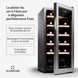 KLARSTEIN Cave a Vin, Caves à Vin de Conservation de 50L, Porte en Verre, Cave a Vins à Zone Unique, Bar Int/Ext, Frigo Vin, Arm