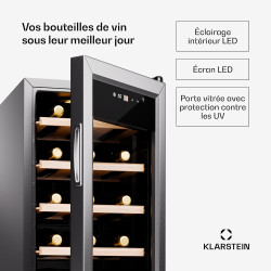 KLARSTEIN Cave a Vin, Caves à Vin de Conservation de 50L, Porte en Verre, Cave a Vins à Zone Unique, Bar Int/Ext, Frigo Vin, Arm