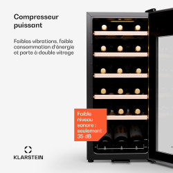 KLARSTEIN Cave a Vin, Caves à Vin de Conservation de 50L, Porte en Verre, Cave a Vins à Zone Unique, Bar Int/Ext, Frigo Vin, Arm