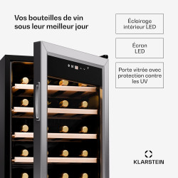 Klarstein Shiraz Refroidisseur de vin sur pied pour bouteilles de vin, prosecco et bière, pavé tactile, réfrigérateur de bar int