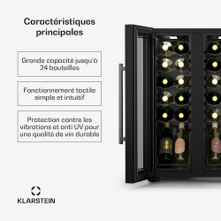 Klarstein Shiraz Cave à vin 2 zones - 24 bouteilles, pose libre, 5-18°C, éclairage LED, commande tactile, design élégant, cave à