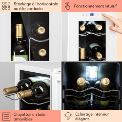 KLARSTEIN Refroidisseur de vin sur pied, réfrigérateurs à zone unique de 32 L, réfrigérateur de vin prosecco et bouteilles de bi