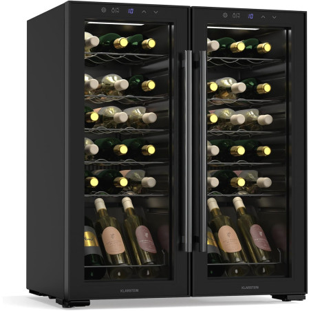 Klarstein Shiraz Cave à vin 2 zones - 36 bouteilles, pose libre, 5-18°C, éclairage LED, commande tactile, design élégant, cave à