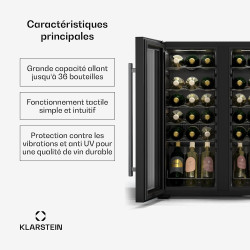 Klarstein Shiraz Cave à vin 2 zones - 36 bouteilles, pose libre, 5-18°C, éclairage LED, commande tactile, design élégant, cave à