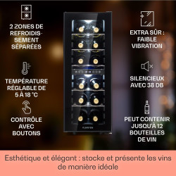 Klarstein Cave a Vin, Réfrigérateur à Vin avec Porte en Verre, Cave à Vin de Vieillissement, Double Zone, Prosecco, Bière, Ecran