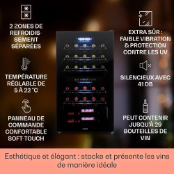 KLARSTEIN Cave a Vin, Caves à Vin de Conservation de 80L, Porte en Verre, Cave a Vins à Double Zone, Bar Int/Ext, Frigo Vin, Arm