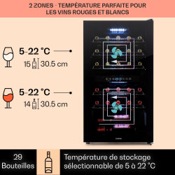 KLARSTEIN Cave a Vin, Caves à Vin de Conservation de 80L, Porte en Verre, Cave a Vins à Double Zone, Bar Int/Ext, Frigo Vin, Arm
