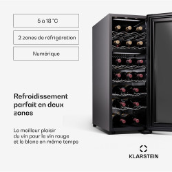 Klarstein Cave à Vin de Conservation avec Porte en Verre, Cave à Vins à Double Zone, Bar Int/Ext, Frigo Vin, Armoire à Vin, Cave