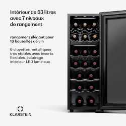 Klarstein Cave à Vin de Conservation avec Porte en Verre, Cave à Vins à Double Zone, Bar Int/Ext, Frigo Vin, Armoire à Vin, Cave