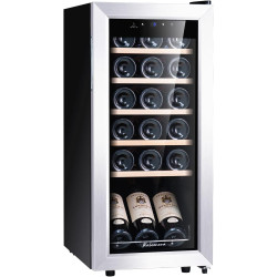 Kalamera Cave a vin, 18 bouteilles Cave à vin vieillissement, Écran tactile, Étagère en bois amovibles, Porte vitrée avec cadre 
