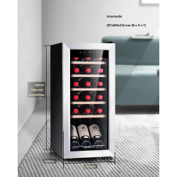 Kalamera Cave a vin, 18 bouteilles Cave à vin vieillissement, Écran tactile, Étagère en bois amovibles, Porte vitrée avec cadre 