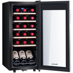 Kalamera Cave a vin, 18 bouteilles Cave à vin vieillissement, Écran tactile, Étagère en bois amovibles, Porte vitrée avec cadre 