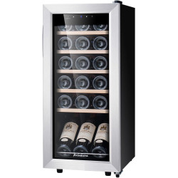 Kalamera Cave a vin, 18 bouteilles Cave à vin vieillissement, Écran tactile, Étagère en bois amovibles, Porte vitrée avec cadre 
