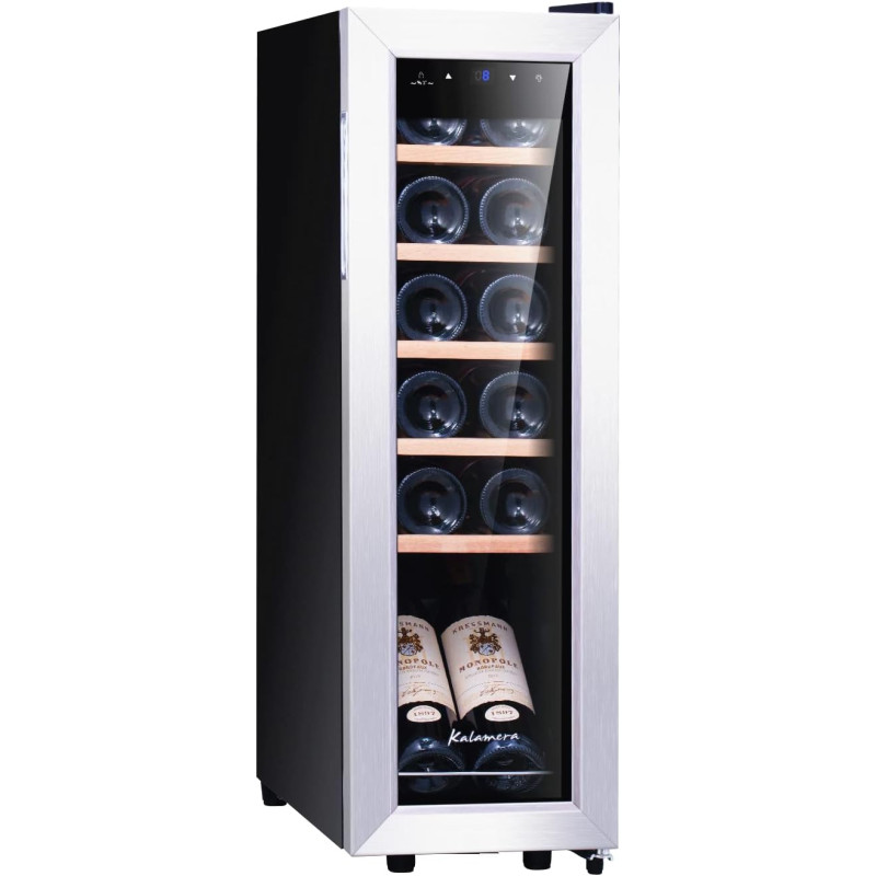 Kalamera KRC-35FCSS Réfrigérateur à vin 12 bouteilles 35 litres Petite armoire climatique avec compresseur 5-18°C