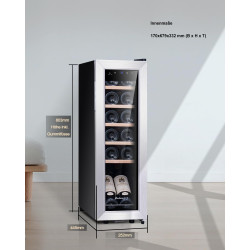 Kalamera KRC-35FCSS Réfrigérateur à vin 12 bouteilles 35 litres Petite armoire climatique avec compresseur 5-18°C