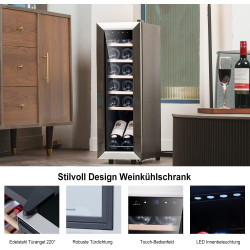 Kalamera KRC-35FCSS Réfrigérateur à vin 12 bouteilles 35 litres Petite armoire climatique avec compresseur 5-18°C