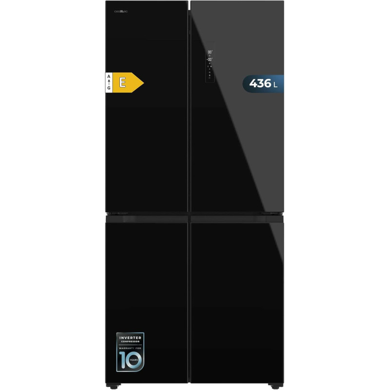 Cecotec refrigerateur congelateur 4 portes française bolero coolmarket 4d 436 noir glass e. réfrigérateur 436l, total no frost, 