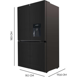 Cecotec Réfrigérateur Américain 4 Portes en Verre de 563 L Bolero CoolMarket 4D 564 Glass E. 183 cm Hauteur, 91 cm Largeur, Dist