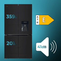 Cecotec Réfrigérateur Américain 4 Portes en Verre de 563 L Bolero CoolMarket 4D 564 Glass E. 183 cm Hauteur, 91 cm Largeur, Dist