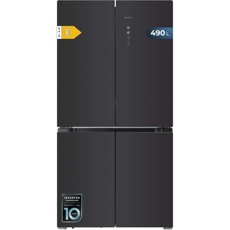 Cecotec American Refrigerator 4 Glass Doors 490 L Bolero CoolMarket 4D 490 Glass E. 183 cm High, 91 cm Wide, Low Power Consumpti