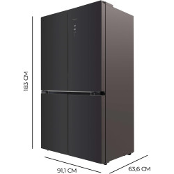 Cecotec American Refrigerator 4 Glass Doors 490 L Bolero CoolMarket 4D 490 Glass E. 183 cm High, 91 cm Wide, Low Power Consumpti