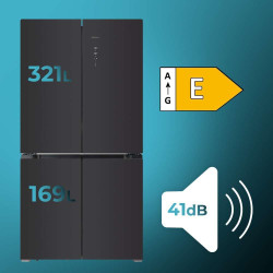 Cecotec American Refrigerator 4 Glass Doors 490 L Bolero CoolMarket 4D 490 Glass E. 183 cm High, 91 cm Wide, Low Power Consumpti