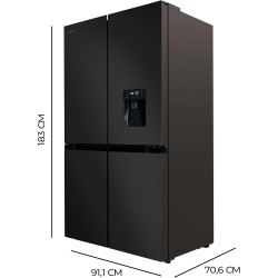 Cecotec Réfrigérateur Américain 4 Portes Dark de 564 L Bolero CoolMarket 4D 564 Dark E. 183 cm de Hauteur, 91 cm de Largeur, Dis