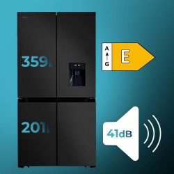 Cecotec Réfrigérateur Américain 4 Portes Dark de 564 L Bolero CoolMarket 4D 564 Dark E. 183 cm de Hauteur, 91 cm de Largeur, Dis