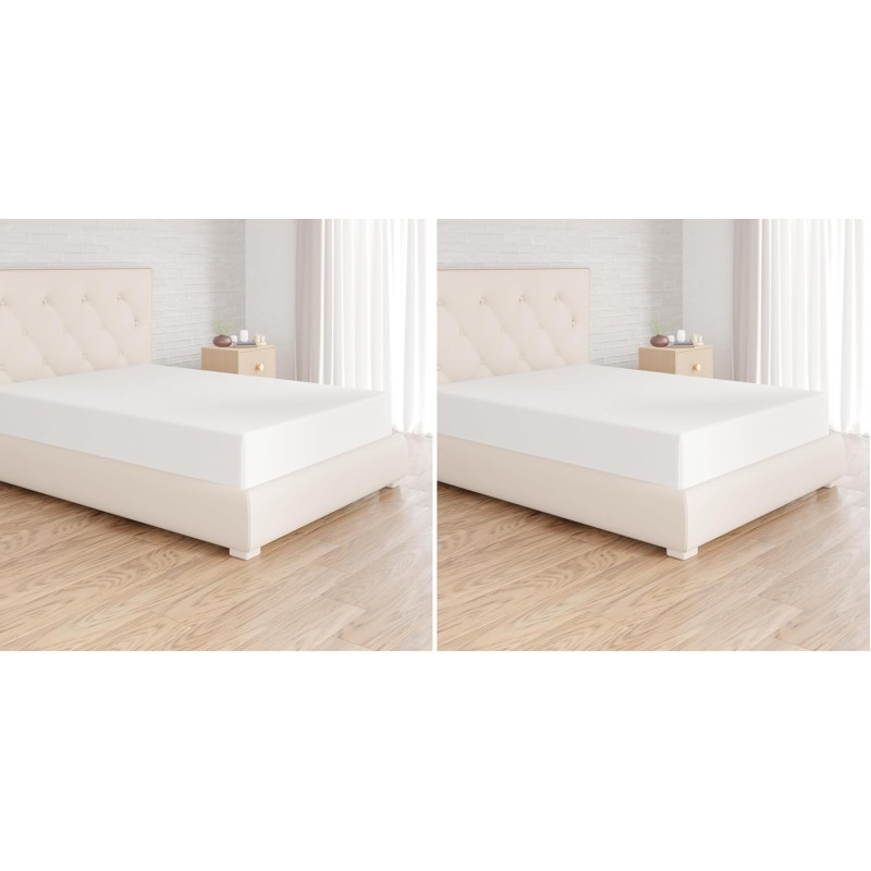 Amazon Basics Drap Housse, 160 x 200 x 30 cm, en Polyester Microfibre pour Matelas Épais jusqu'à 30 cm, Blanc (Lot de 2)