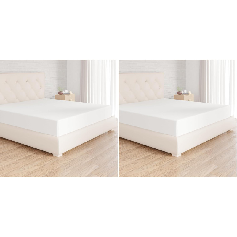 Amazon Basics Drap Housse, 180 x 200 x 30 cm, en Polyester Microfibre pour Matelas Épais jusqu'à 30 cm, Blanc (Lot de 2)
